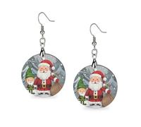 Pendientes de madera con diseño de gnomo tradicional navideño para mujer, aretes geométricos colgantes, estilo vintage, redondos, retro, para uso diario, para bodas, fiestas y graduaciones.