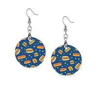 Pendientes de madera con diseño de hamburguesas de Hot Dogs para mujer, redondos, joyería de moda, 3,5 x 6,1 cm