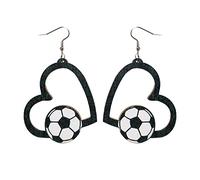 Pendientes de madera con estampado de leopardo, diseño de fútbol, baloncesto, voleibol, deportes geométricos, joyería para jugadores, Madera, No es una piedra preciosa