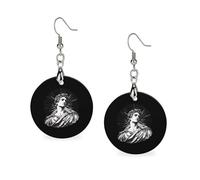 Pendientes de madera de Dios griego para mujer, colgantes redondos, joyería de moda de 1.2 x 2.4 pulgadas