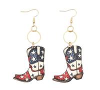 Pendientes de madera de estilo retro occidental que celebran Día de la Independencia de los Estados Unidos con diseños de estampado de estrellas para mujeres de Pendientes de estrella de bota