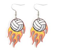 Pendientes de madera de fútbol de baloncesto en fuego, béisbol, fútbol, voleibol con caída de llama, aretes colgantes para mujeres y niñas, juego deportivo, Madera, No es una piedra preciosa