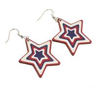 Pendientes de madera en forma de estrella para mujer, tema patriótico del 4 de julio, acabado natural ligero para observancia de vacaciones (D)