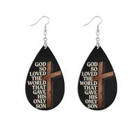 Pendientes de madera para hombre, aro de madera africana, coloridos aretes colgantes para Navidad, joyería de moda, suministros de regalo, Dios así que ama el mundo, aretes de cruz de madera para