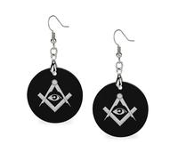 Pendientes de madera para mujer, diseño de misterios de masonería, con forma de gota, redondos, joyería de moda, 3,5 x 6,1 cm
