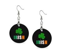 Pendientes de madera para mujer, diseño de tréboles de Irlanda irlandesa, para el Día de San Patricio, aretes redondos colgantes de gota para mujer, joyería de moda de 1.2 x 2.4 pulgadas