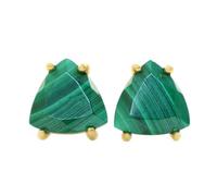 Pendientes de malaquita natural de en plata de ley 925 bañados en oro | Pendientes con forma de trillón, estilo minimalista para mujer | LK_VSTD_0254