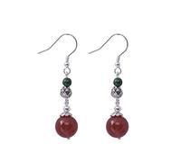 Pendientes de Manos de Mujer Estilo Chino Plata Tailandesa Lotus Retro Pendientes S925 Red Silver Green Agate Suit Pendientes de Bricolaje Pendientes, LJBLEUSK