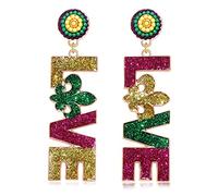 Pendientes de Mardi Gras con cuentas para mujer, aretes de oro morado y verde, aretes de temporales, bones, flor de lis, aretes de carnaval, regalos de joyería, Metal, Sin piedra preciosa