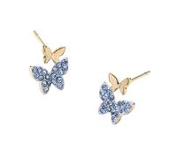 Pendientes de Mariposa Dobles Oro para Mujeres, Cristal Azul Claro Pave Mini Mariposas en Capas, Dainty Romántico Statement Joyería, Ideal para Aniversario y Uso Diario