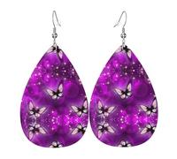 Pendientes de mariposa morada para mujer, aretes de gota de estrella festiva, joyería colgante elegante para celebraciones, One Size, Cuero