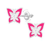 Pendientes de mariposa rosa de plata 925 para niña - Cierres de tornillo seguro - Joya hipoalergénica sin níquel ni plomo - Regalo para niños