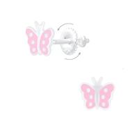 Pendientes de mariposa rosa de plata 925 para niña - cierres de tornillo seguros, hipoalergénicos sin níquel ni plomo, ideal para regalo de Navidad para niños