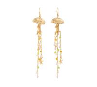 Pendientes de metal portátiles con diseño de estrellas de mar y medusas, elegantes ganchos para las orejas que ofrecen un brillo duradero costero, Medium, Metal, Sin piedra preciosa