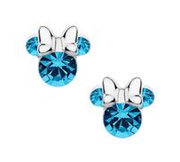 Pendientes de Minnie Mouse con piedra natal Disney para mujer, plata, joyas de Disney, decoradas con circonitas