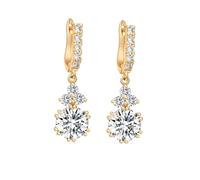 Pendientes de moda, aretes de oro colgantes redondos de circonita cúbica para mujer, joyería de cumpleaños elegante, 9.5x31MM, Base chapada en oro rosa, Circonia cúbica