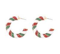 Pendientes de moda con forma de C en espiral de colores dulces navideños, con esmalte rojo, blanco y verde, para mujer.