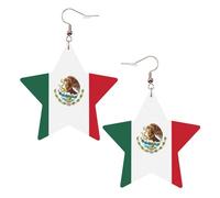 Pendientes de moda con la bandera de México para mujer, aretes colgantes celestiales, joyería en forma de estrella para una versatilidad, One Size, Cuero