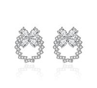 Pendientes de moda para mujer, aretes de trago para mujer, clavo de cuatro hojas con circonita cúbica, cobre y plata 925, Cobre + plata 925, Circonia cúbica