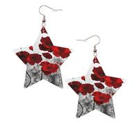 Pendientes de moda para mujer, diseño de amapola roja, aretes colgantes celestiales, joyería en forma de estrella para una versatilidad, One Size, Cuero
