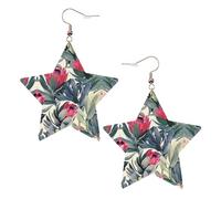 Pendientes de moda para mujer, diseño de flores rojas, aretes colgantes celestiales, joyería en forma de estrella para una versatilidad, One Size, Cuero