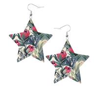 Pendientes de moda para mujer, diseño de flores rojas, aretes colgantes celestiales, joyería en forma de estrella para una versatilidad, One Size, Cuero