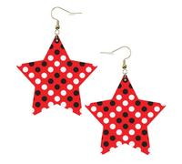 Pendientes de moda para mujer, diseño de lunares rojos y blancos, aretes colgantes celestiales, joyería en forma de estrella para una versatilidad, One Size, Cuero