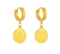 Pendientes de moneda de retrato redondo de acero inoxidable para mujeres Pendientes de aro de color dorado vintage Regalos de joyería para fiestas de niñas