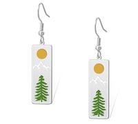 Pendientes de montaña de acero inoxidable con patrón de árbol para entusiastas del aire libre, regalos para excursionistas, campistas, escaladores y amantes de la naturaleza, talla única, Acero