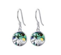 Pendientes de montaña de plata de ley 925 con diseño de bosque y naturaleza, aretes colgantes de concha de abulón, aretes de joyería para mujeres, esquiadores, excursionistas, campistas, escaladores y