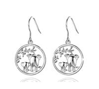 Pendientes de Mujer, AEONSLOVE Plata de Ley 925 Pendientes de Elefante de la Suerte, "Amor Familiar", Regalo de Cumpleaños Romántico para Ella