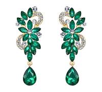 Pendientes de Mujer - Clearine Aretes en Forma de Floral Lágrimas, Estilo Elegante Precioso Cristales para Boda Novia Fiesta Verde