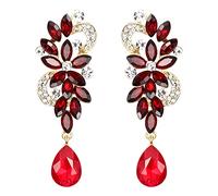 Pendientes de Mujer - Clearine Aretes en Forma de Floral Lágrimas, Estilo Elegante Precioso Cristales para Boda Novia Fiesta,Color Rojo Oro-Tono