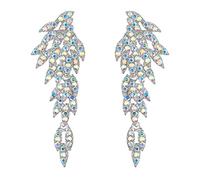 Pendientes de Mujer- Clearine Art Deco Racimo de Hojas de Ala de Ángel Aretes Llamativos Araña Colgante Largos de Gota Regalo,Color IridiscenteAB Plata-Tono