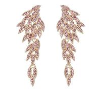 Pendientes de Mujer- Clearine Art Deco Racimo de Hojas de Ala de Ángel Aretes Llamativos Araña Colgante Pendientes Largos de Gota Regalo,Color Rosado Oro-Tono
