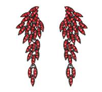 Pendientes de Mujer- Clearine Boda Nupcial Joyería Lámpara de Araña con Alas de Ángel de Caída Larga Clip-On Aretes Colgantes,Color Rojo Negro-Tono