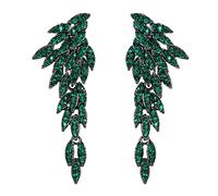 Pendientes de Mujer- Clearine Boda Nupcial Joyería Lámpara de Araña con Alas de Ángel de Caída Larga Clip-On Aretes Colgantes,Color Verde Negro-Tono