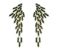 Pendientes de Mujer- Clearine Boda Nupcial Joyería Lámpara de Araña con Alas de Ángel de Caída Larga Clip-On Aretes Colgantes,Color Verde Oro-Tono
