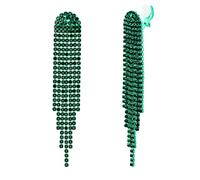 Pendientes de Mujer-Clearine de Clip de la Manera de Lámpara de Araña de Largo Brillo de Diamantes de Imitación de Cristal Borla Aretes Colgantes,Color Verde-Tono
