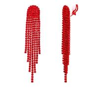 Pendientes de Mujer-Clearine de Clip de la Manera de Lámpara de Araña de Largo Brillo de Diamantes de Imitación de Cristal Borla Aretes Colgantes,Color Rojo-Tono