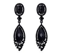 Pendientes de Mujer -Clearine Joyería de Boda para Novias Figura Infinita 8 Candelabro de Cristal Lágrima Colgante Clip-On Aretes，Color Negro-Tono