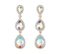 Pendientes de Mujer - Clearine Pendiente en Forma de Bolita, Estilo Precioso Cristales para Boda Novia Fiesta,Color Iridiscente AB Oro-Tono