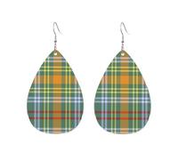 Pendientes de mujer con diseño de tartán O'Brien, coloridos cuadros irlandeses a cuadros naranjas, con forma de gota de agua, accesorios de moda