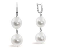 Pendientes de Mujer con Dos Perlas Cultivadas de Agua Dulce Barrocas Blancas Grandes de 12-13 mm SECRET & YOU - Diseño en Plata de Ley de 925 milésimas Bañada en Rodio