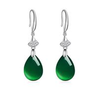 Pendientes De Mujer De Calcedonia De Jade Esmeralda Natural Vintage 925 Plata Gota De Agua Piedra Preciosa De Jadeíta Verde Joyería Fina para Regalo De Madre