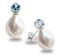 Pendientes de Mujer de Perlas Cultivadas de Agua Dulce Barrocas de 12 a 13 mm con Circonita Grande SECRET & YOU. Diseño Tú y Yo - Pendientes de Plata de Ley Rodiada de 925 con tuerca grande