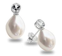 Pendientes de Mujer de Perlas Cultivadas de Agua Dulce Barrocas de 12 a 13 mm con Circonita Grande SECRET & YOU. Diseño Tú y Yo - Pendientes de Plata de Ley Rodiada de 925 con tuerca grande
