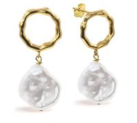 Pendientes de Mujer de Perlas Cultivadas de Agua Dulce Barrocas Keshi Blancas Grandes de 15-16 mm SECRET & YOU - Diseño en Plata de Ley de 925 milésimas Bañada en Oro de 18 k