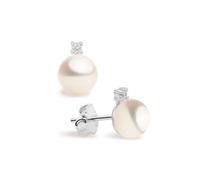 Pendientes de mujer de plata de ley y de perlas cultivadas de agua dulce de 7-8 mm con circonita. Diseño Tú y Yo - Secret and You