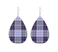 Pendientes de mujer escoceses con diseño de cuadros escoceses violetas, amarillos y azules, con forma de gota de agua, accesorios de moda.